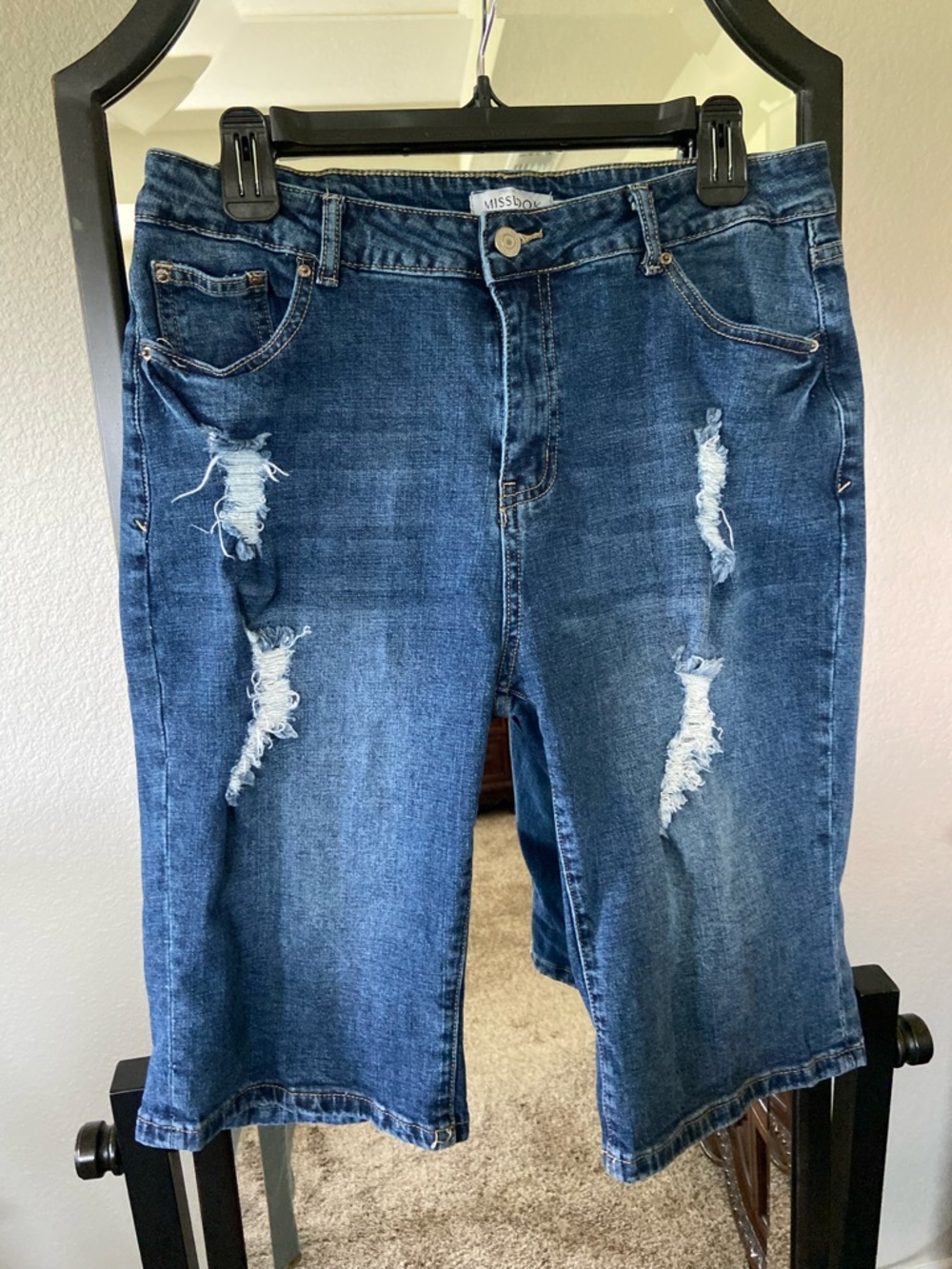 MISSLOOK Distressed medium Blue Denim Bermuda Shorts